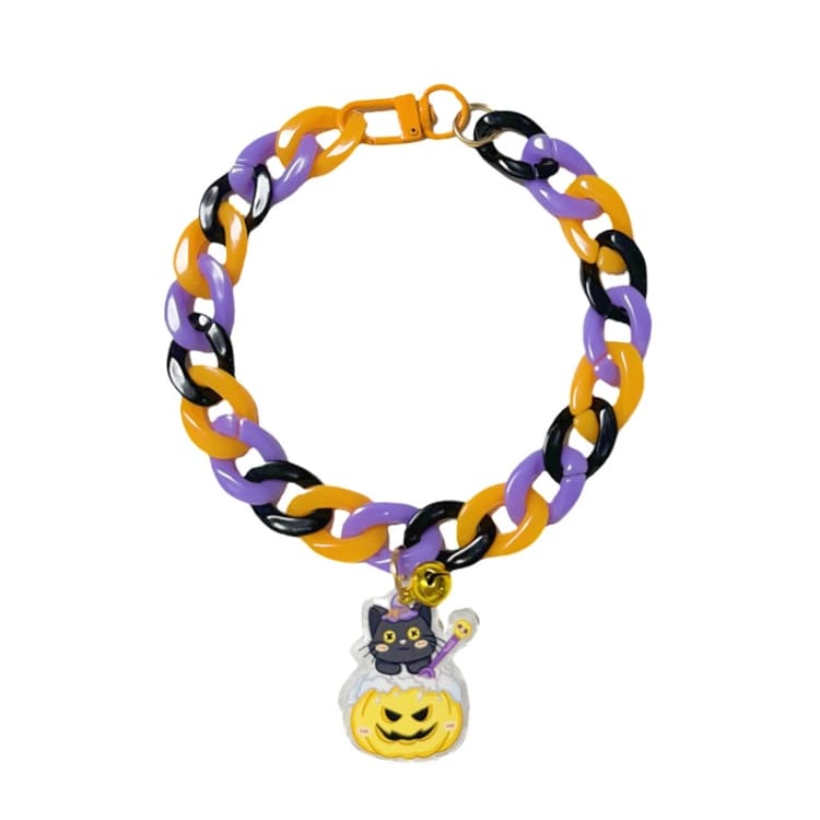 Collana per animali domestici di Halloween con ciondolo a cartone animato, collana per cani e gatti, catena decorativa regolabile per le feste, stile: Gatto nero piccolo (S-20cm)