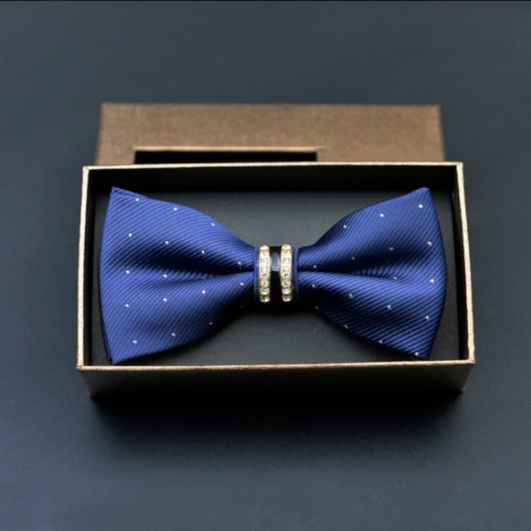 Polyester Yarn Diamond Bow Tie Metal Bow for Men(Blue Spot)