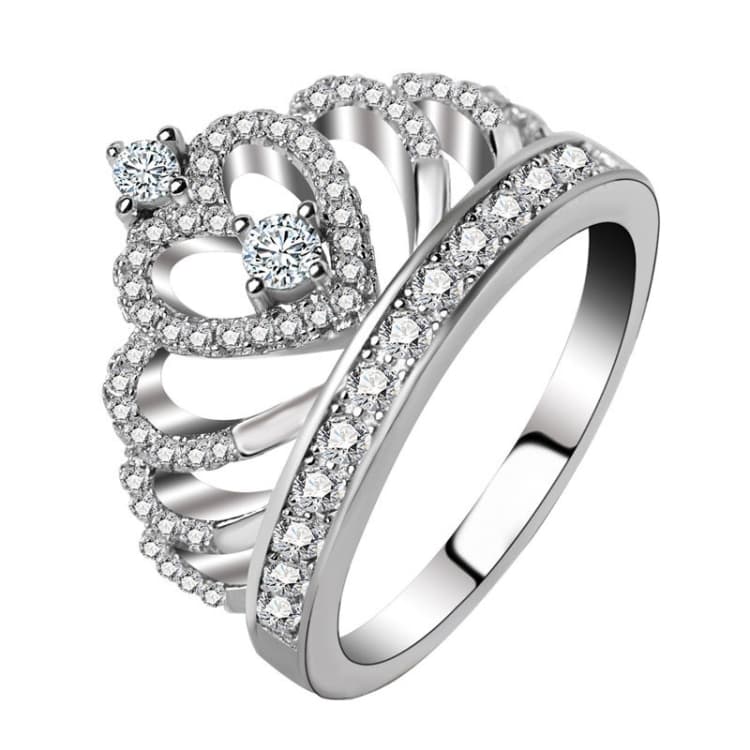 Anello a corona da principessa placcato platino con zircone, misura USA: 7, diametro: 17,3 mm, perimetro: 54,4 mm (argento) - Immagine 1