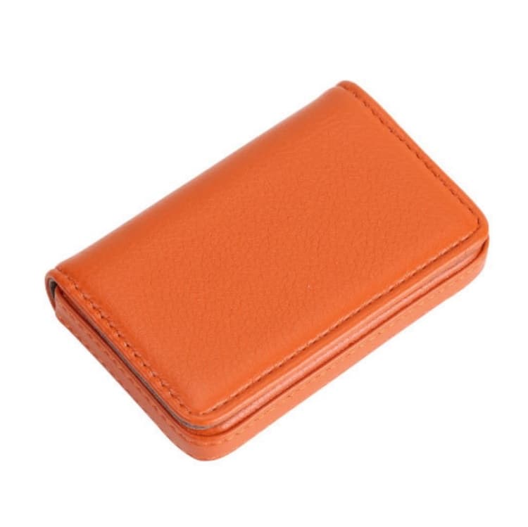 PU Leather Metal Business Card Holder Magnetic Lychee Stainless Steel Business Card Case(Orange) - Immagine 1