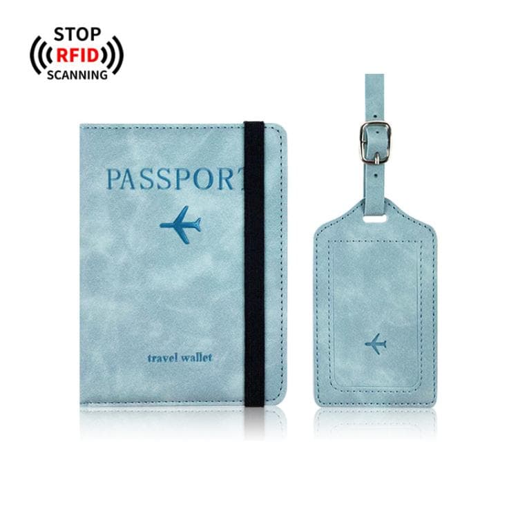PU Leather Slim Passport Holder and Luggage Tag Combo RFID Blocking Travel Passport Organizer Wallet(Light Blue) - Immagine 1