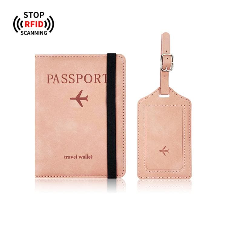 PU Leather Slim Passport Holder and Luggage Tag Combo RFID Blocking Travel Passport Organizer Wallet(Pink) - Immagine 1