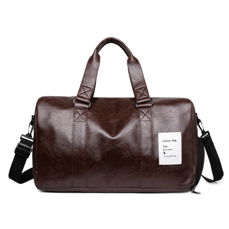 PU Leather Travel Fitness Bag Yoga Sport Training Bag with Shoe Compartment(Brown) - Immagine 1