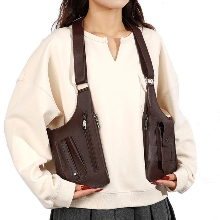 PU Leather Underarm Shoulder Bag Harness Anti Theft Chest Rig with Adjustable Straps Techwear Utility Vest Bag(Brown) - Immagine 1