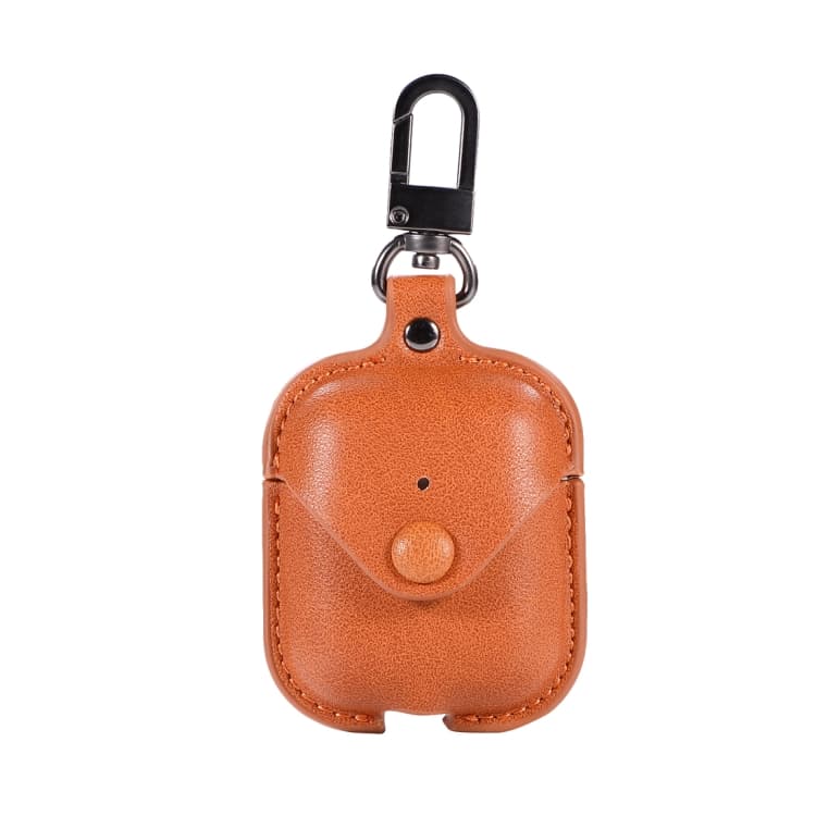 Custodia protettiva in pelle PU per auricolari Bluetooth wireless per Apple AirPods 1 / 2, con fibbia in metallo (marrone chiaro) - Immagine 1