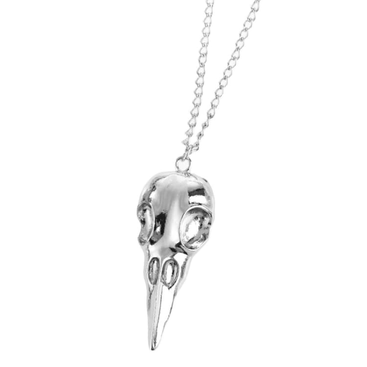 Collana con ciondolo teschio di corvo metallico 3D punk (argento) - Immagine 1