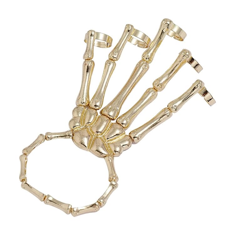 Punk Skull Hand Bone Five Finger Ring Adjustable Integrated Chain(SKU5880 Gold) - Immagine 1