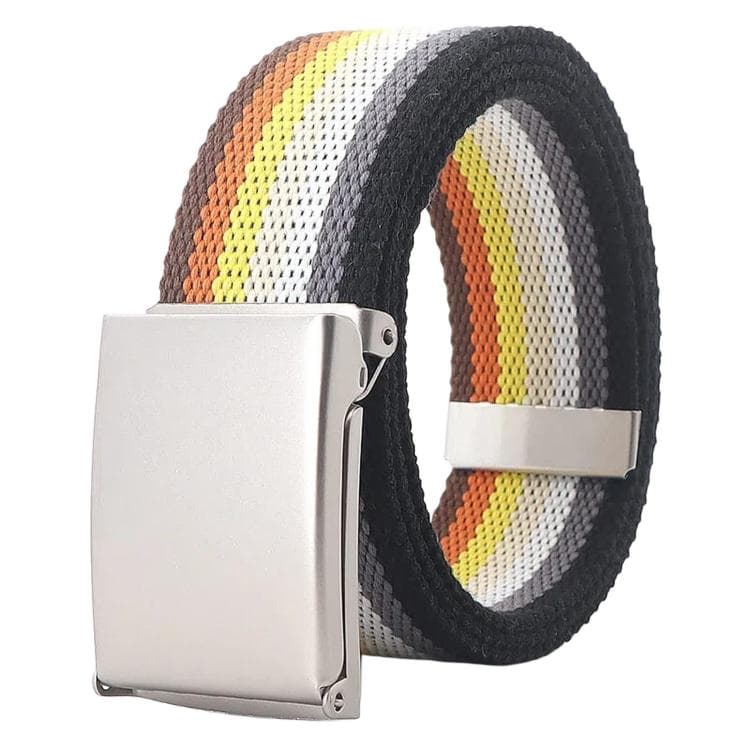 Cintura in tela arcobaleno a strisce con fibbia a scatto casual e apribottiglie, lunghezza: 120 cm (sette strisce colorate) - Immagine 1