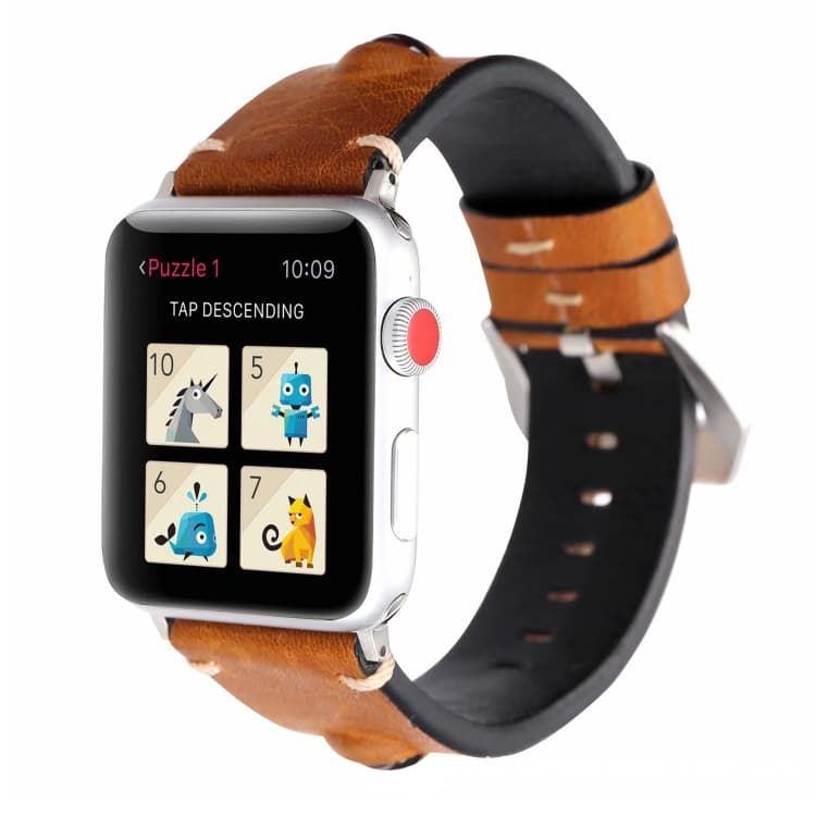 Cinturino per orologio in pelle con grandi occhi retro per Apple Watch Series 9&8&7 41mm / SE 3&SE 2&6&SE&5&4 40mm / 3&2&1 38mm (Marrone) - Immagine 1