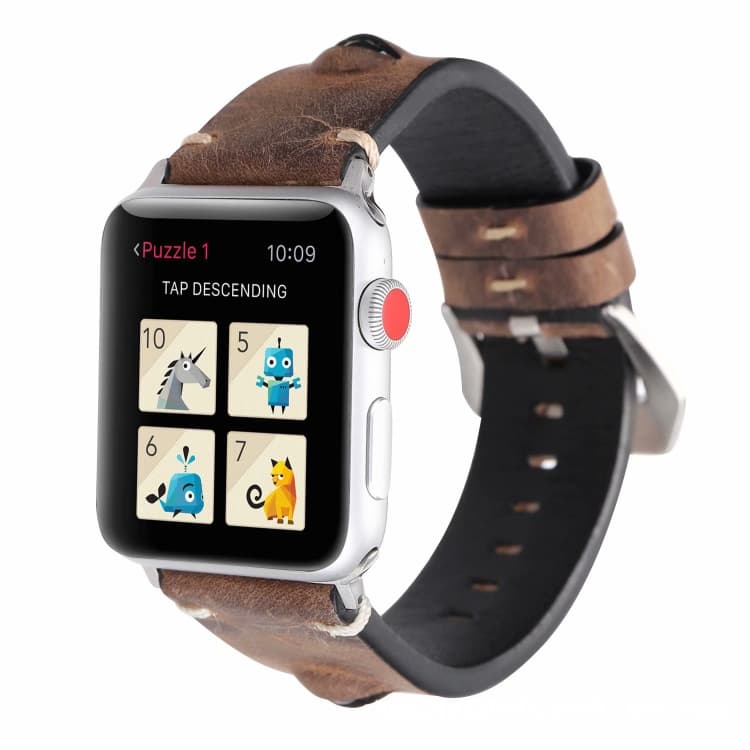 Cinturino in pelle per orologio Retro Big Eyes per Apple Watch Series 9&8&7 41mm / SE 3&SE 2&6&SE&5&4 40mm / 3&2&1 38mm (Marrone scuro) - Immagine 1