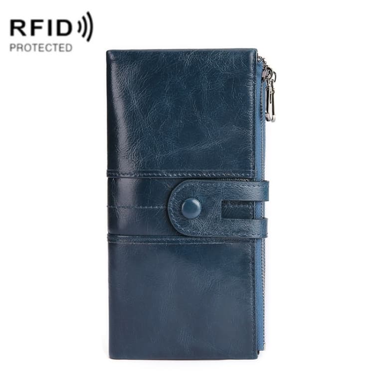 Retro Ladies RFID Wallet Leather Long Mobile Phone Bag(Blue) - Immagine 1