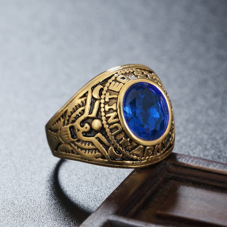 Anello in titanio militare con soldato intagliato in pietra preziosa rotonda retrรฒ per uomo, taglia USA: 11, diametro: 20,7 mm, perimetro: 65 mm (blu) - Immagine 1