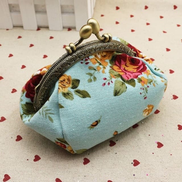 Retro Vintage Flower Small Lady Wallet Hasp Purse Clutch Bag(Blue) - Immagine 1