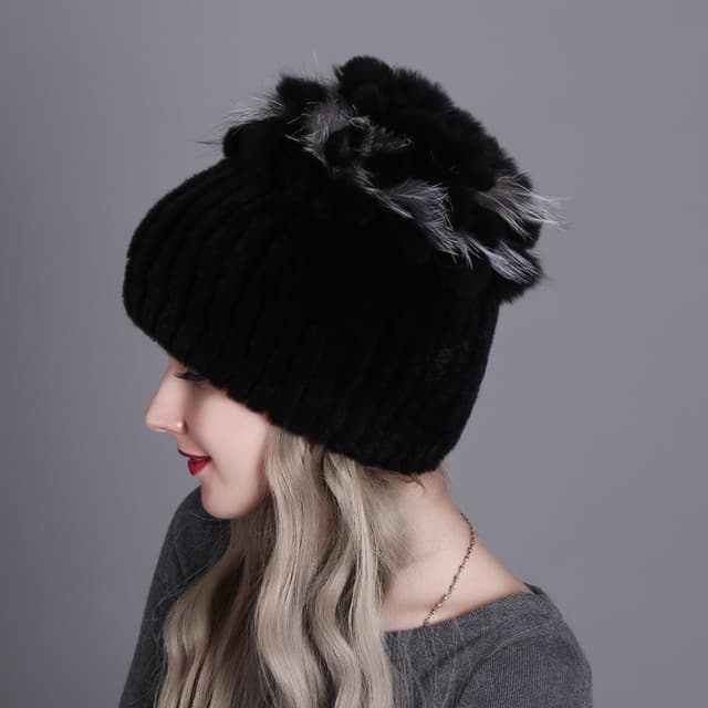 Rex Rabbit Fur Woven Female Models Leather Warm Thickening Colorful Knit Hat(color16) - Immagine 1