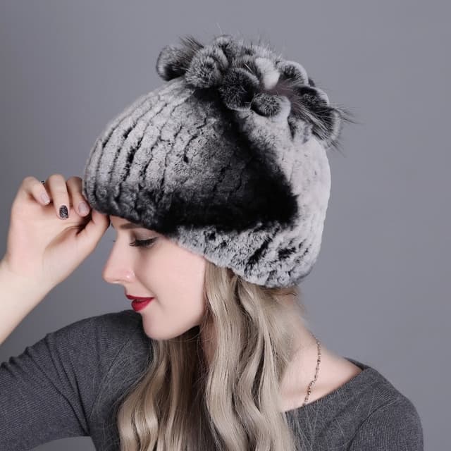 Rex Rabbit Fur Woven Female Models Leather Warm Thickening Colorful Knit Hat(color18) - Immagine 1