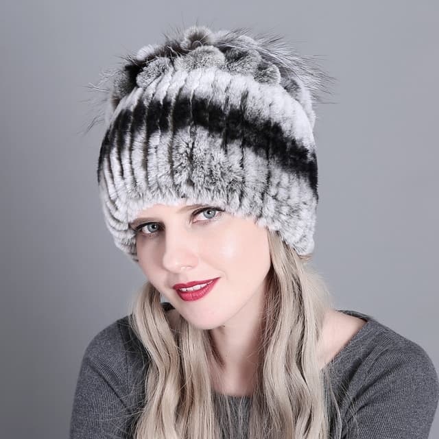 Rex Rabbit Fur Woven Female Models Leather Warm Thickening Colorful Knit Hat(color5) - Immagine 1