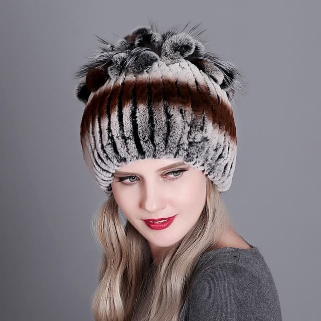 Rex Rabbit Fur Woven Female Models Leather Warm Thickening Colorful Knit Hat(color8) - Immagine 1