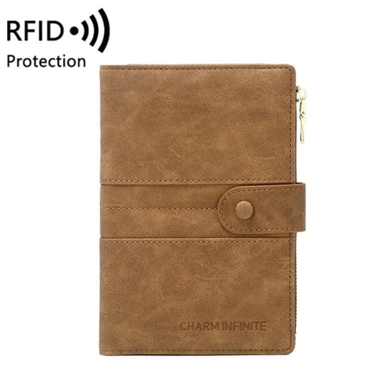 RFID Anti-theft Multi-card Slot Document Bag Multifunctional Zipper Travel Passport Bag(Coffee) - Immagine 1