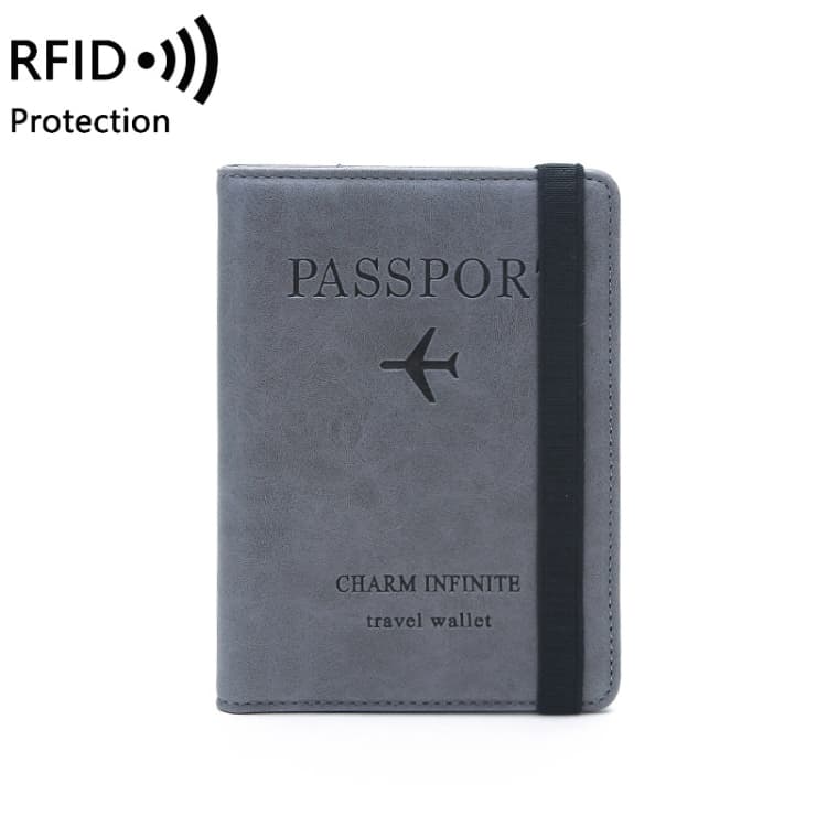 RFID Travel Passport Card Bag Elastic Band Protective Case(Gray) - Immagine 1