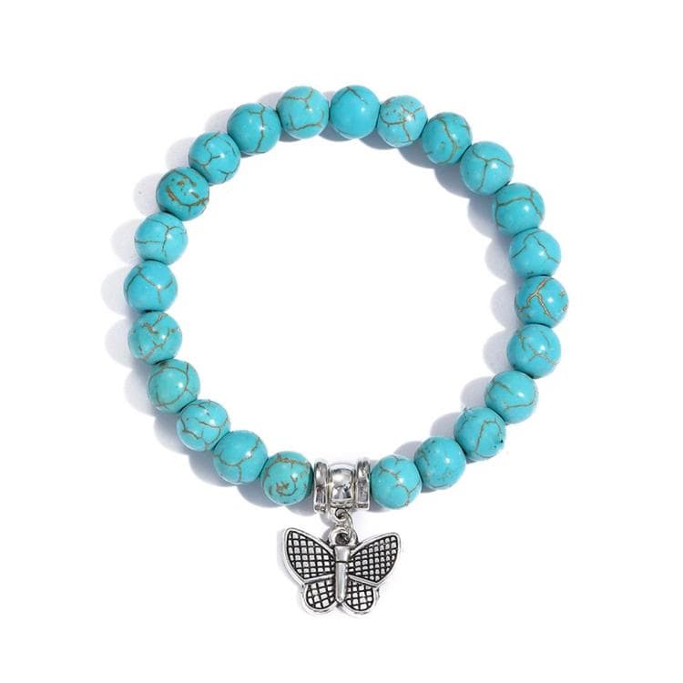Bracciale con perline farfalla S2208-3 per donna, turchese, stile etnico, gioiello charm - Immagine 1