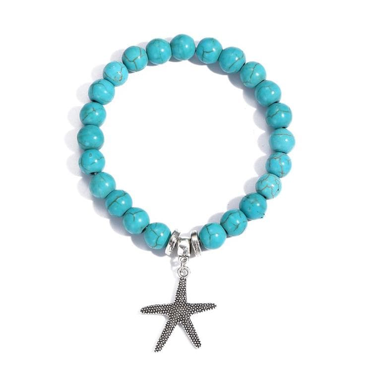 Bracciale con perline a stella marina S2208-4 per donna, turchese, stile etnico, gioielli di fascino - Immagine 1