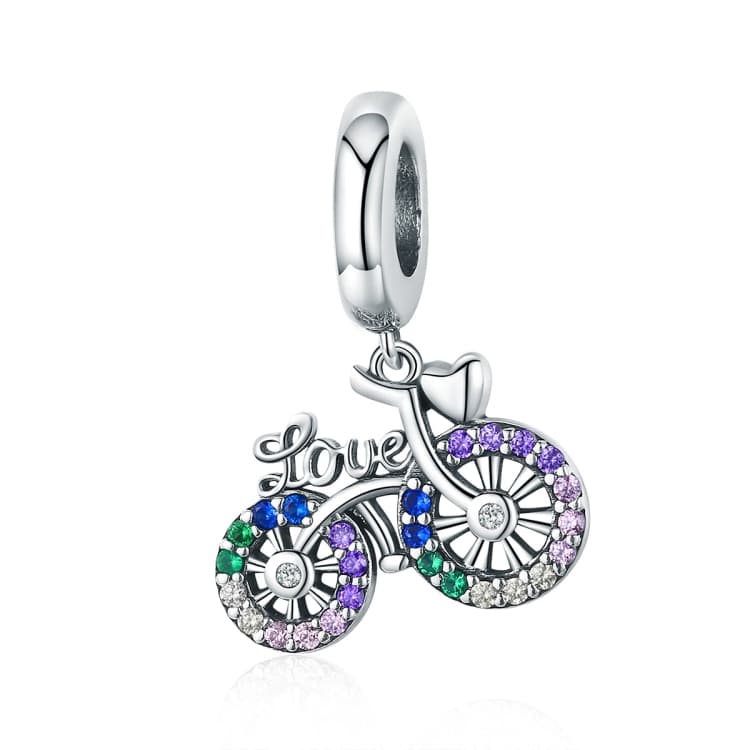 S925 Sterling Silver Bicycle Pendant Color Inlaid Zircon Beads DIY Bracelet Charm Accessories, Style: Pendant - Immagine 1