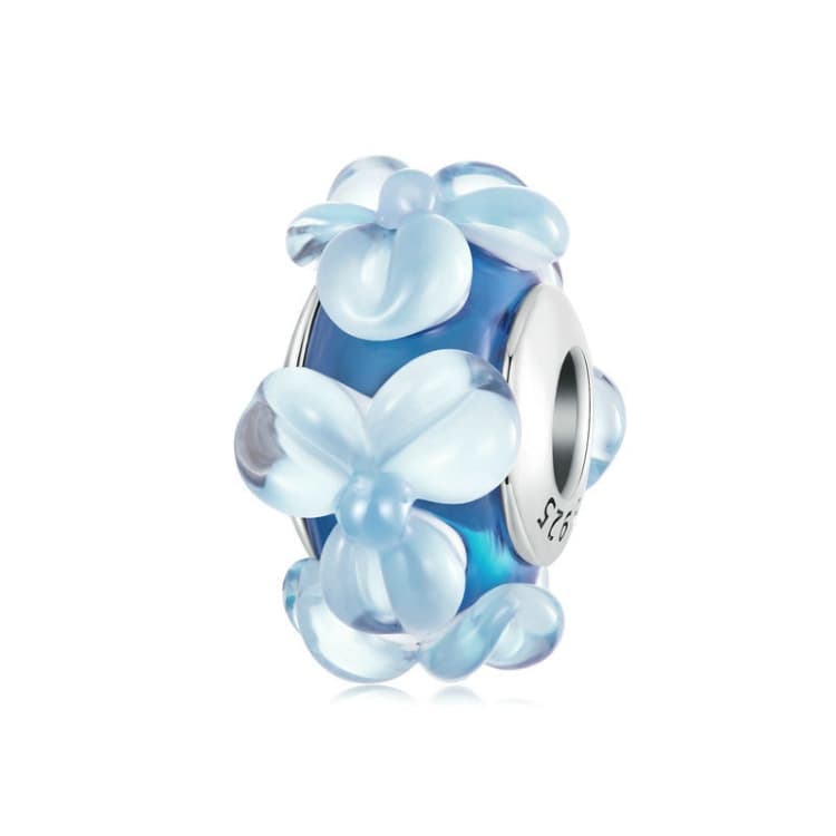 S925 Sterling Silver Blue Flower Glass Beads DIY Jewelry(SCC2737) - Immagine 1