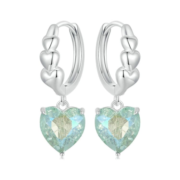 Orecchini a forma di cuore in zirconio blu verde ghiaccio in argento sterling S925 (SCE1706) - Immagine 1