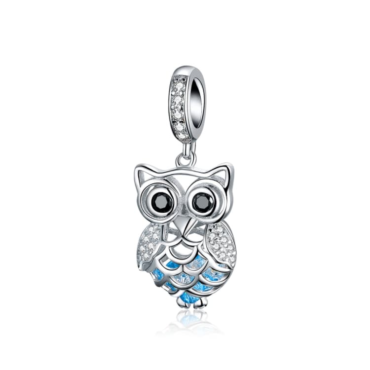 S925 Sterling Silver Blue Zircon Movable Owl Pendant DIY Bracelet Accessories, Style:Pendant - Immagine 1