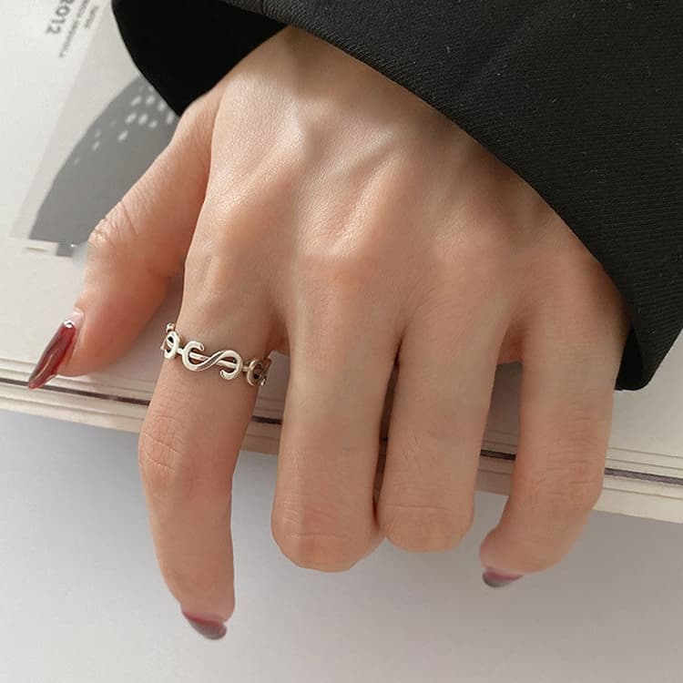 Anello combinato in argento sterling S925 stile cool per donna, specifica: J1096 - Immagine 1