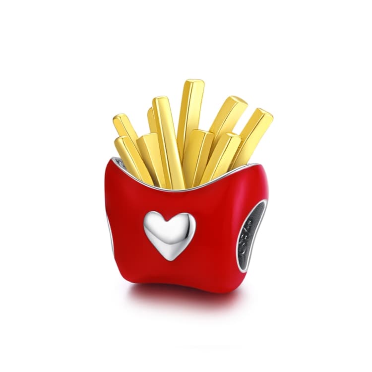 Perline Cibo Patatine Fritte in Argento Sterling S925 per Bracciali e Collane Fai da Te - Immagine 1