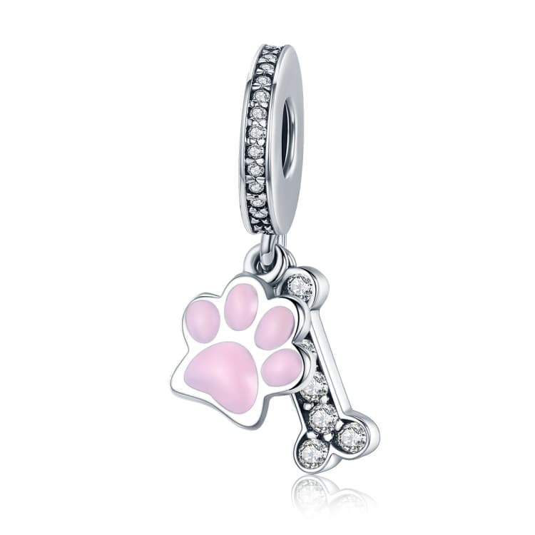 S925 Sterling Silver Dog Footprint Diamond Beads DIY Bracelet Accessories - Immagine 1