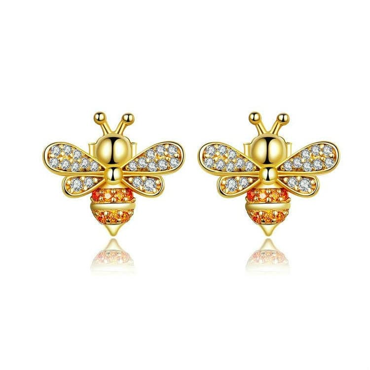 Orecchini da donna in argento sterling S925 con ape incastonata, colore: oro - Immagine 1