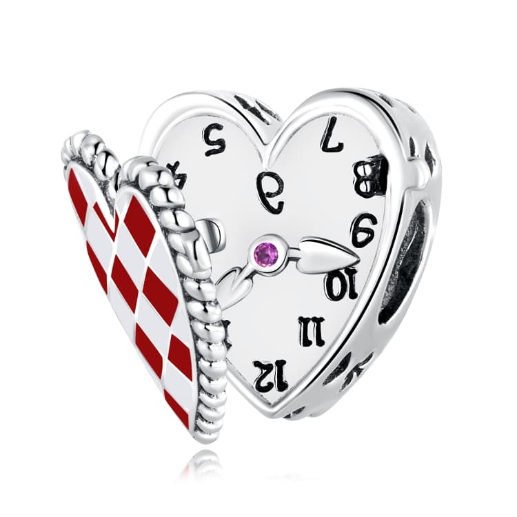 Perline a forma di cuore con orologio in argento S925 per bracciale e collana fai da te - Immagine 1