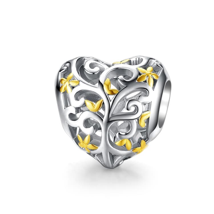 S925 Sterling Silver Heart-shaped Hollow Tree Of Life Beads DIY Bracelet Accessories - Immagine 1