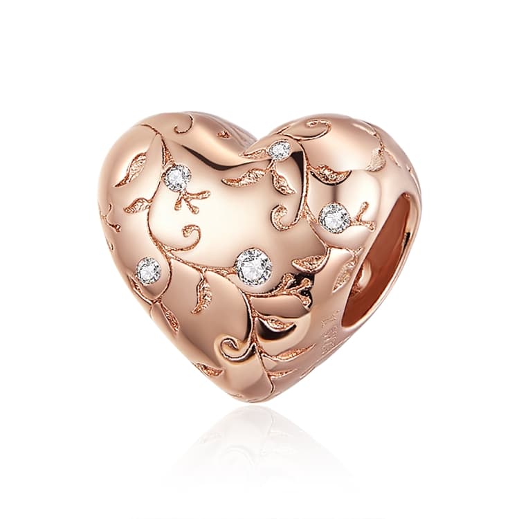 S925 Sterling Silver Heart-shaped Retro Pattern Rose Gold Plated Beads DIY Bracelet Accessory - Immagine 1