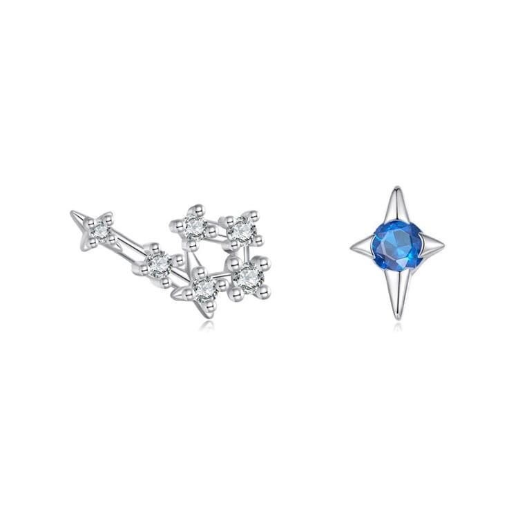 Orecchini a dodici costellazioni in argento sterling S925 con zirconi, specifica: Gemelli - Immagine 1