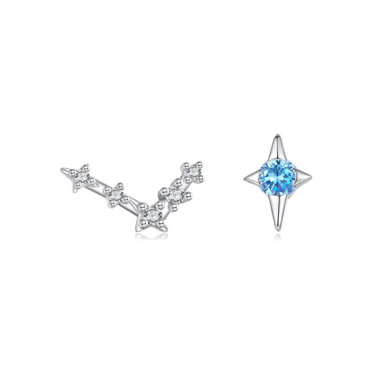 Orecchini a dodici costellazioni in argento sterling S925 con zirconi, specifica: Pesci - Immagine 1