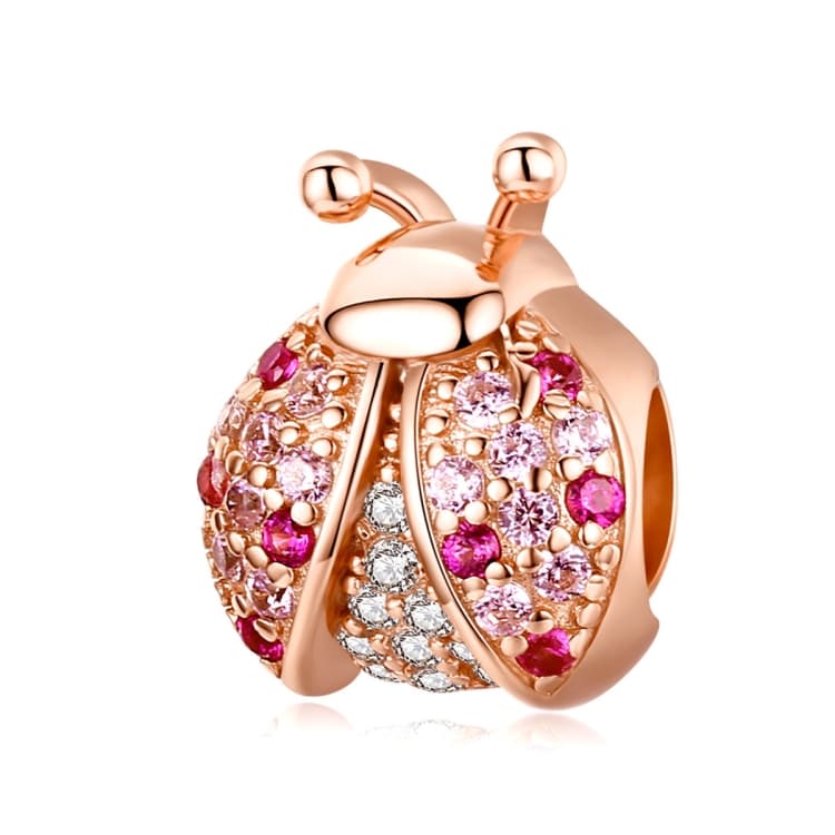 Perline in argento sterling S925 con zircone coccinella per bracciale fai da te e collana accessori (Oro rosa) - Immagine 1