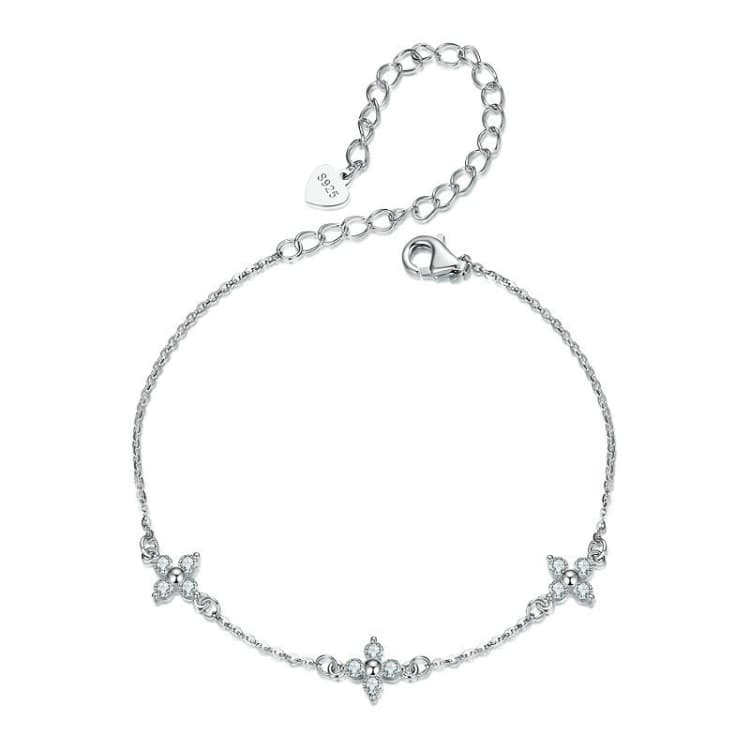 Bracciale in argento S925 con quadrifoglio portafortuna e moissanite scintillante (MSB021) - Immagine 1