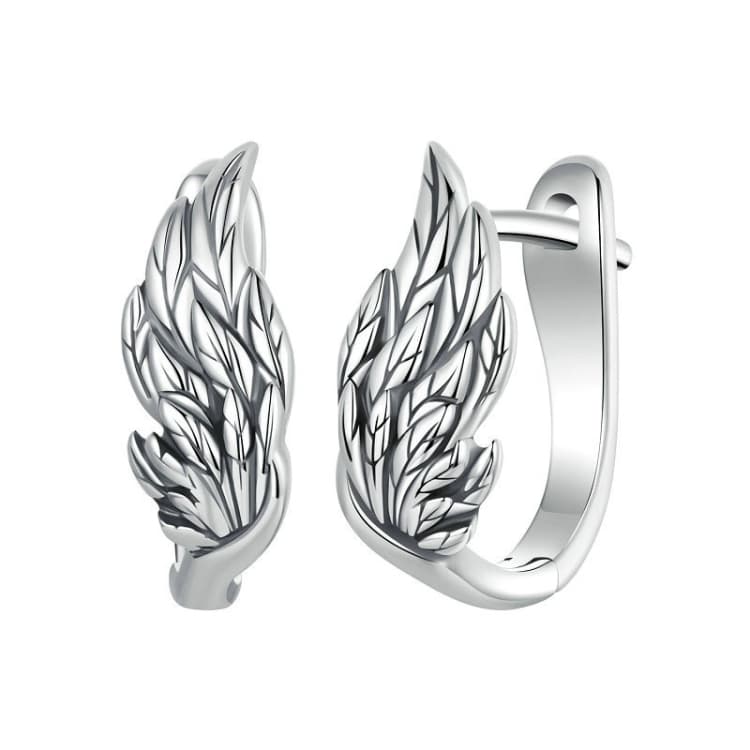 Orecchini a forma di ala in argento sterling S925 ossidato con chiusura a cerchio (SCE1795) - Immagine 1