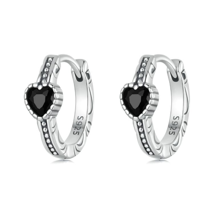 Orecchini retrò eleganti a forma di cuore in argento sterling S925 ossidato (SCE1800) - Immagine 1