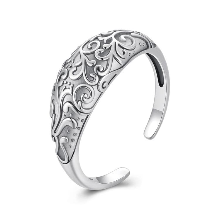S925 Sterling Silver Oxidized Retro Pattern Open Adjustable Ring(SCR1095-E) - Immagine 1