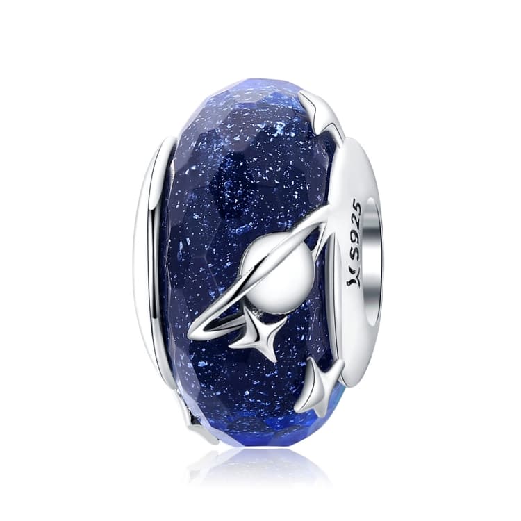 S925 Sterling Silver Pendant Starry Sky Faceted Glass Beads Blue Interstellar Loose Beads - Immagine 1