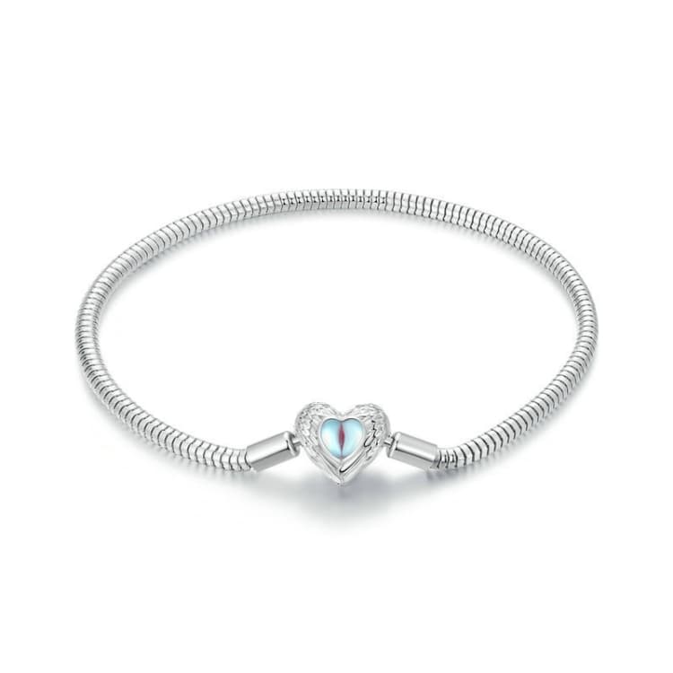 Bracciale base fai da te in argento sterling S925 placcato oro bianco cuore, lunghezza: 17 cm - Immagine 1
