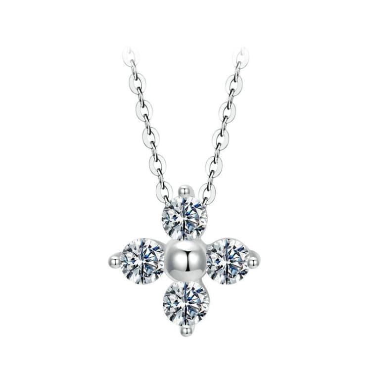 Collana in argento sterling S925 placcato platino con quadrifoglio portafortuna e moissanite (MSN038) - Immagine 1
