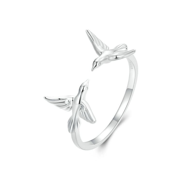 S925 Sterling Silver Platinum Plated Bird Opening Adjustable Ring(SCR1006-E) - Immagine 1