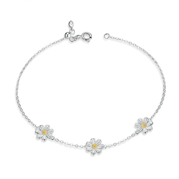 Bracciale in argento sterling S925 placcato platino con margherita carina - Immagine 1