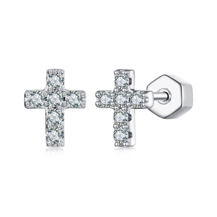 Orecchini a croce in Moissanite placcati platino argento 925 (MSE070) - Immagine 1