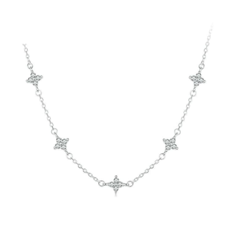 Collana a forma di stella con trifoglio a quattro foglie in argento sterling S925 placcato platino (BSN394) - Immagine 1